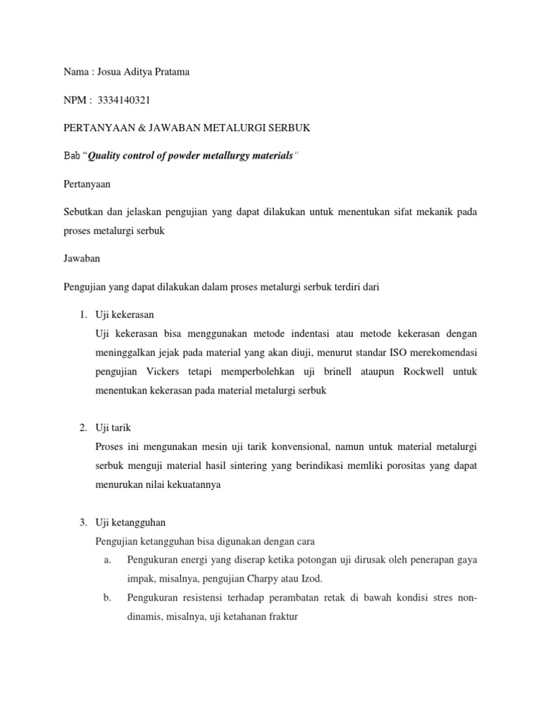 Pertanyaan Metalurgi Serbuk