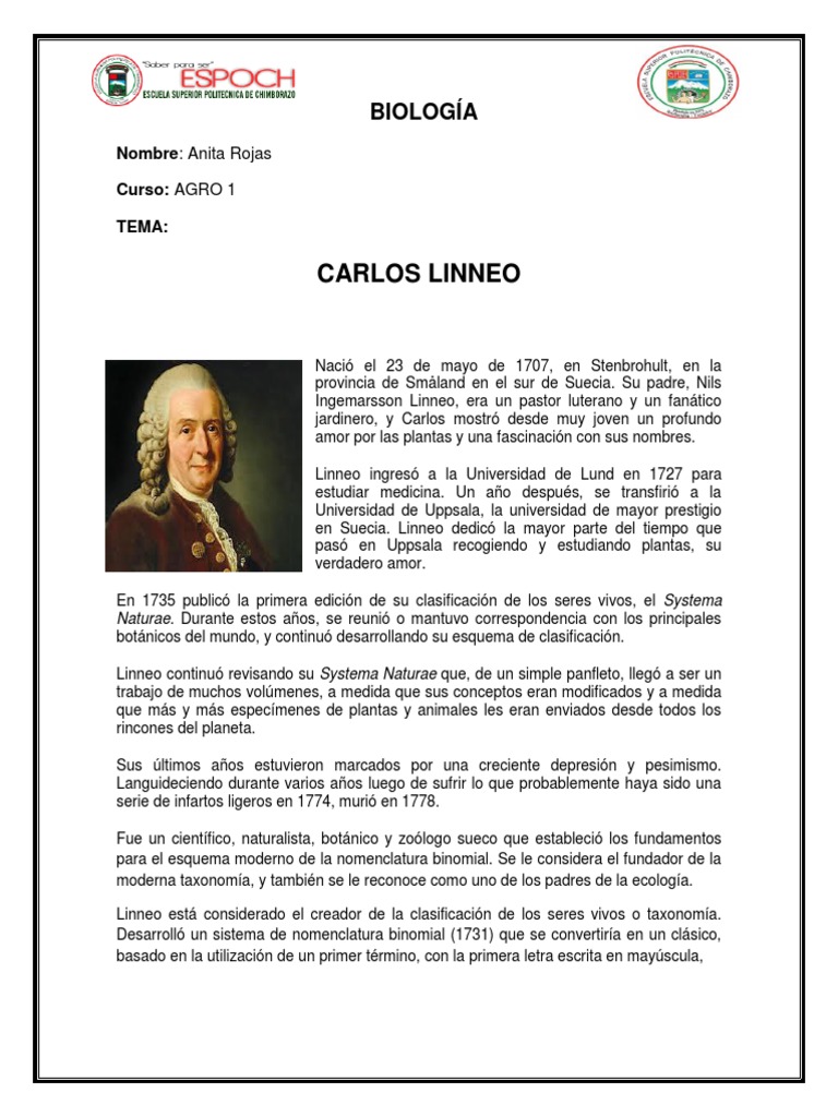 Carlos Linneo | PDF | Taxonomía (biología) | Nomenclatura biológica