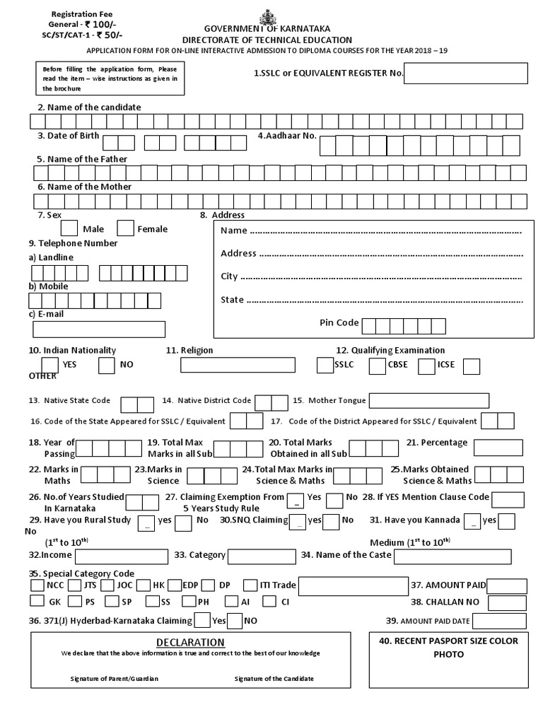 SSLC Application Form for Admission | PDF | Behavior Modification