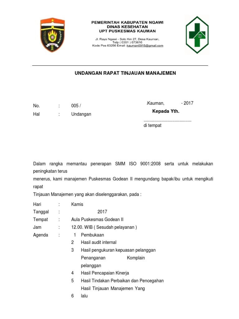 Undangan Rapat Tinjauan Manajemen | PDF
