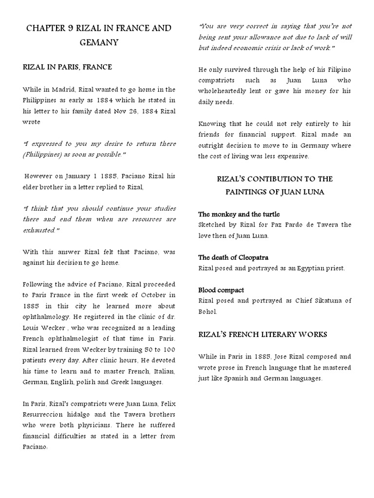 Rizal's Journey in France and Germany | PDF
