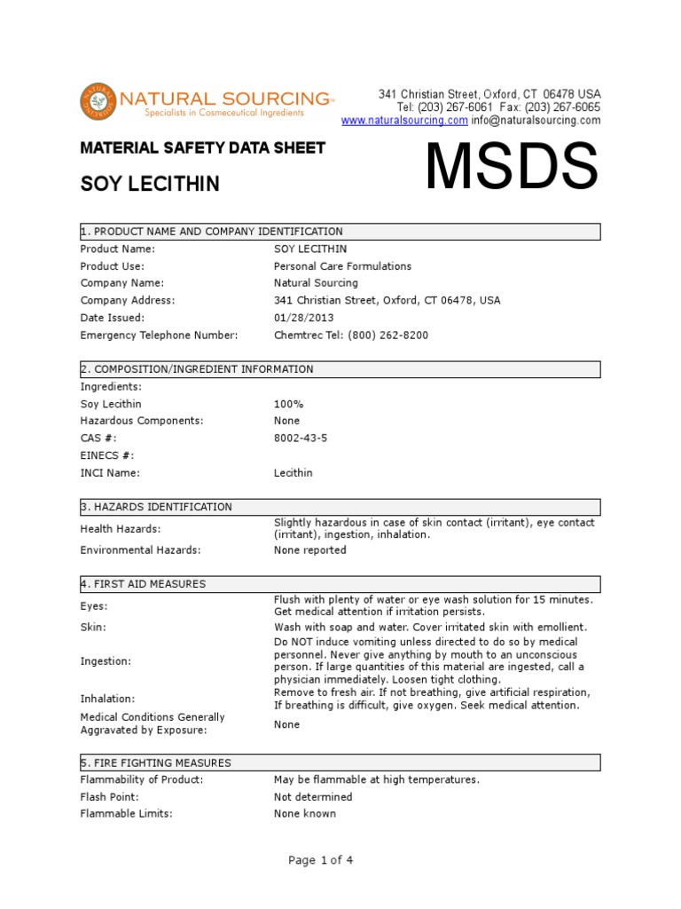 MSDS Soy Lecithin PDF Combustión Toxicidad