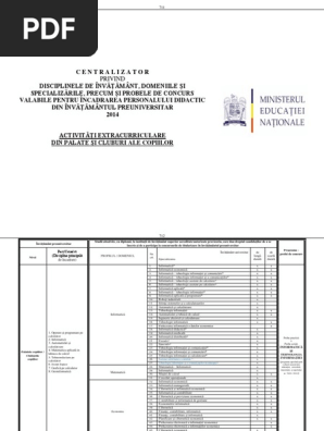 Centralizator Disciplinele De Invăţămant Domeniile Si