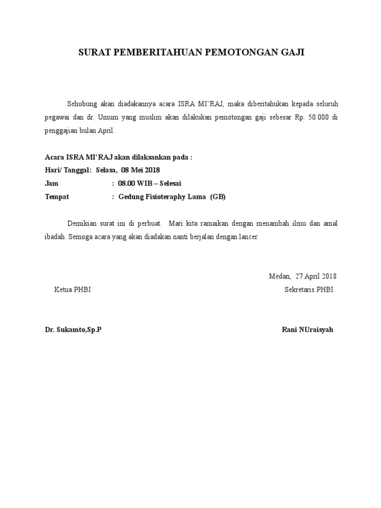 Surat Pemberitahuan Pemotongan Gaji Doc