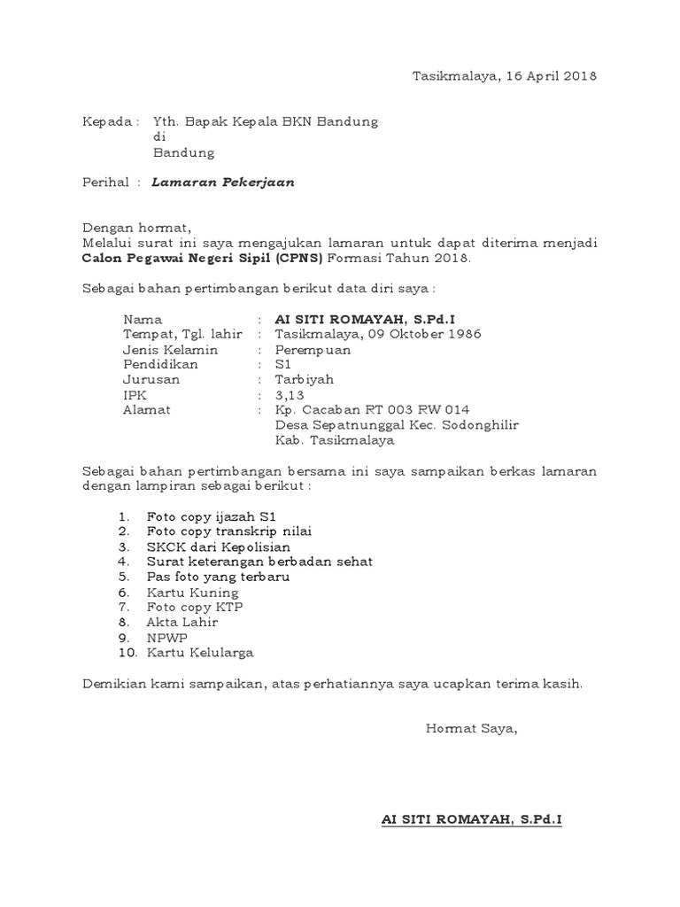 2 Download Contoh Surat Lamaran Kerja Bkn Terbaru Dalam Bentuk Ms Word