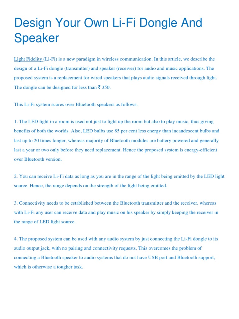 Design a Li-Fi Audio System | PDF | Light Emitting Diode | Loudspeaker