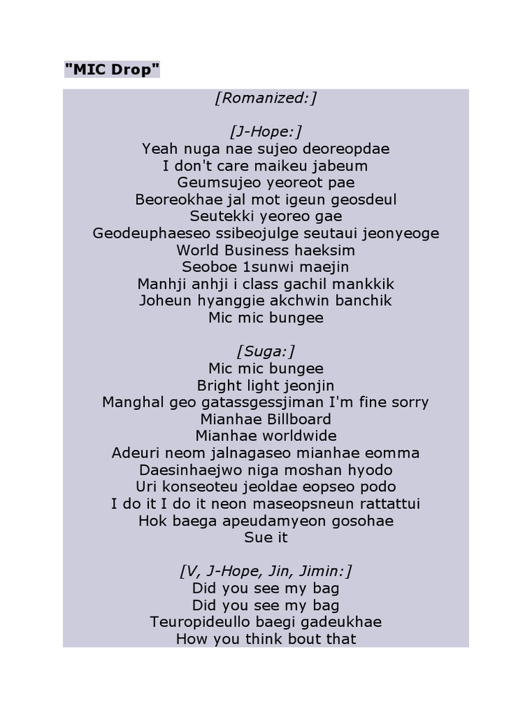"MIC Drop" (Romanized) (JHope) PDF