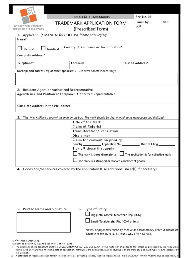 Trademark Application Form Philippines | PDF | Philately | Written ...