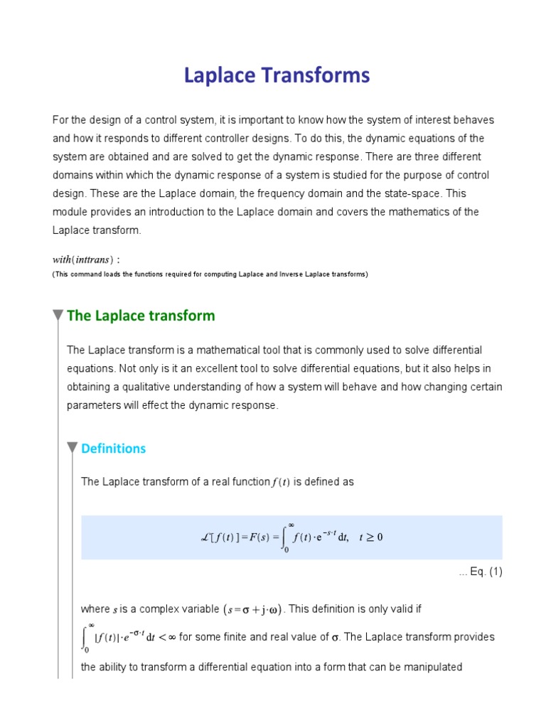 Introduction to Laplace Transforms | PDF | Laplace Transform | Fraction ...