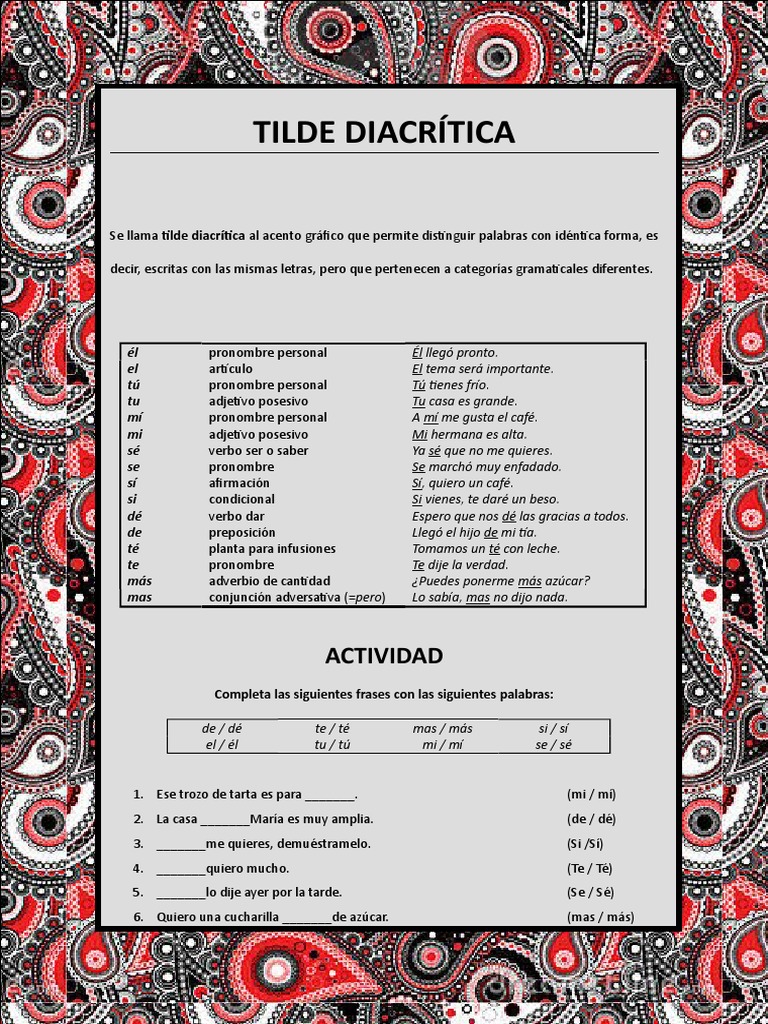 Tilde Diacritica Actividades y Juegos Ejercicios de Gramatica Guias ...