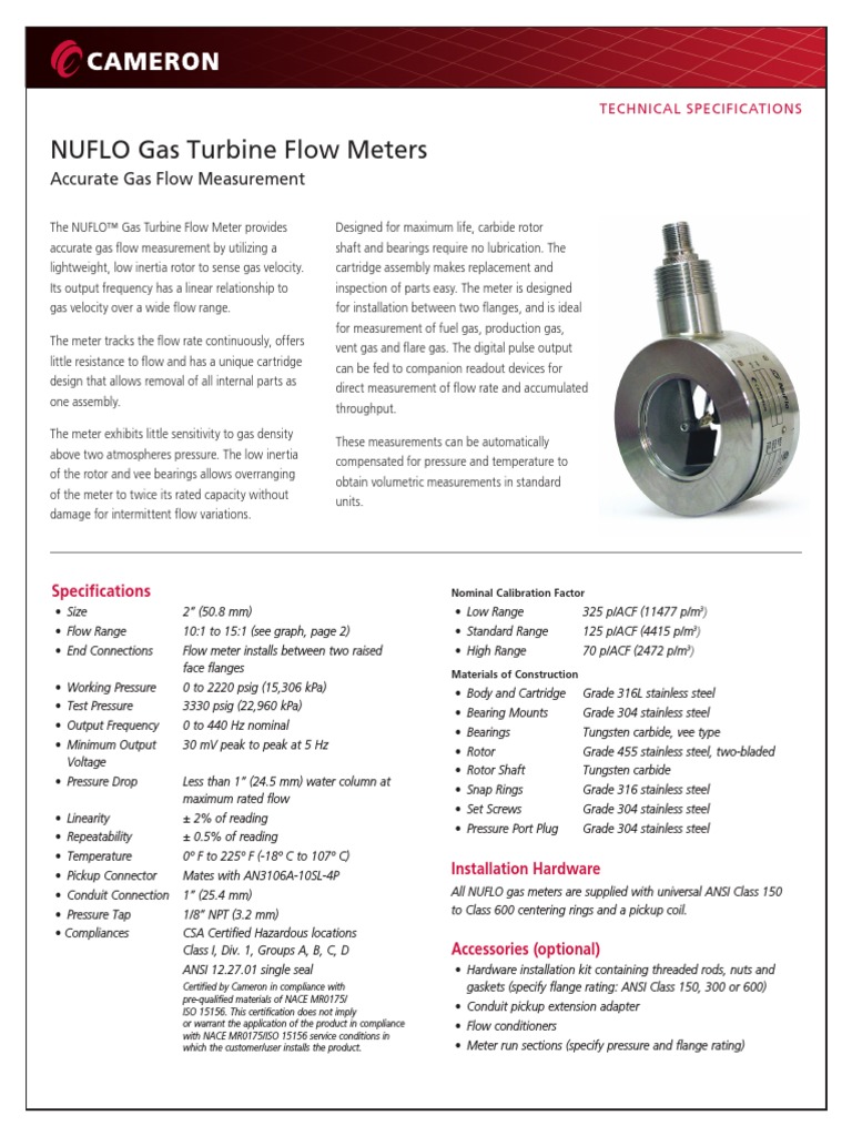 Nuflo Gas Turbine Flow Meters PDF PDF