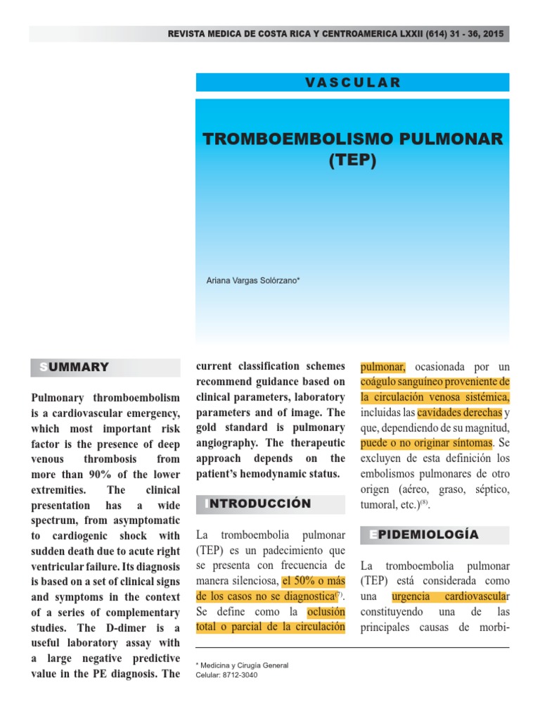Guía sobre Tromboembolia Pulmonar (TEP) | PDF | Angiología ...