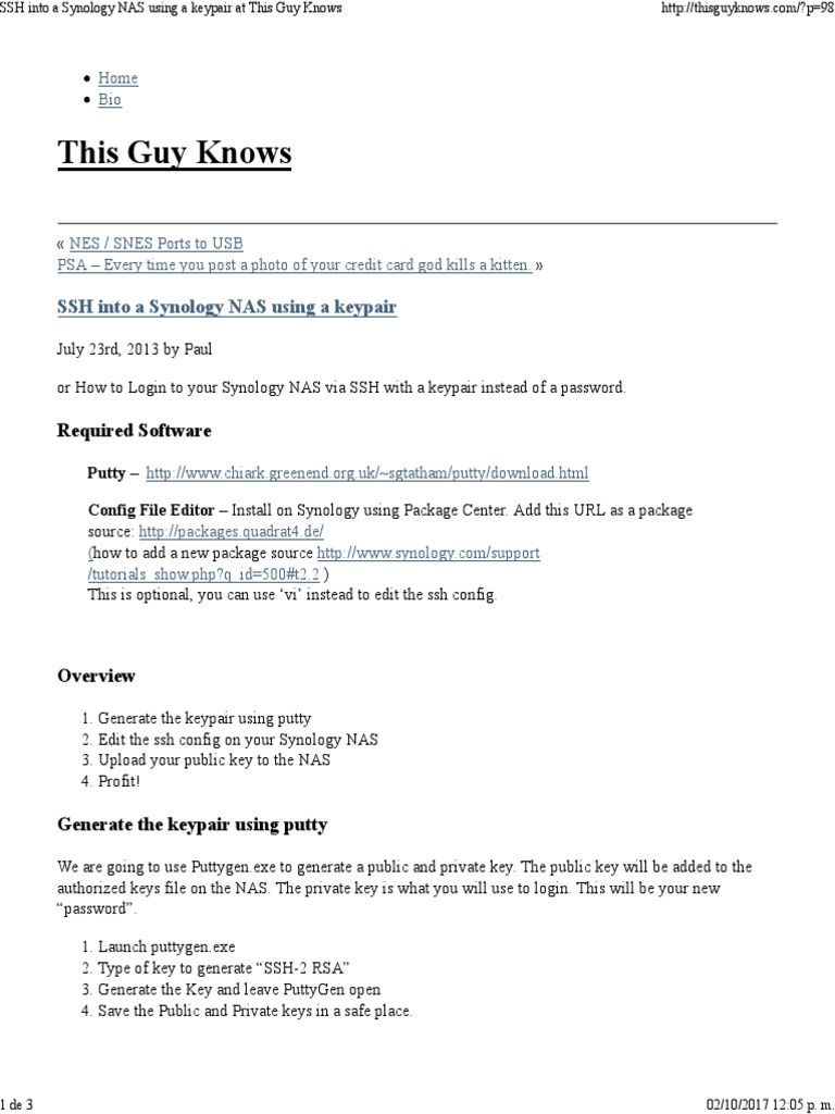 Generate keys ssh synoloy nas