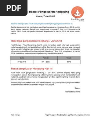 Result Hasil Pengeluaran Hongkong 7 Juni 2018 Pengeluaran Hk Hari Ini 2018  - Hasil Bertapa | Pdf