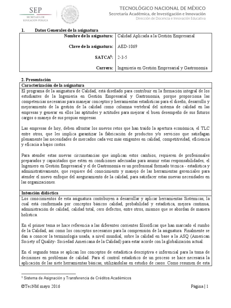 Ae069 Calidad Aplicada A La Gestion Empresarial Pdf Calidad