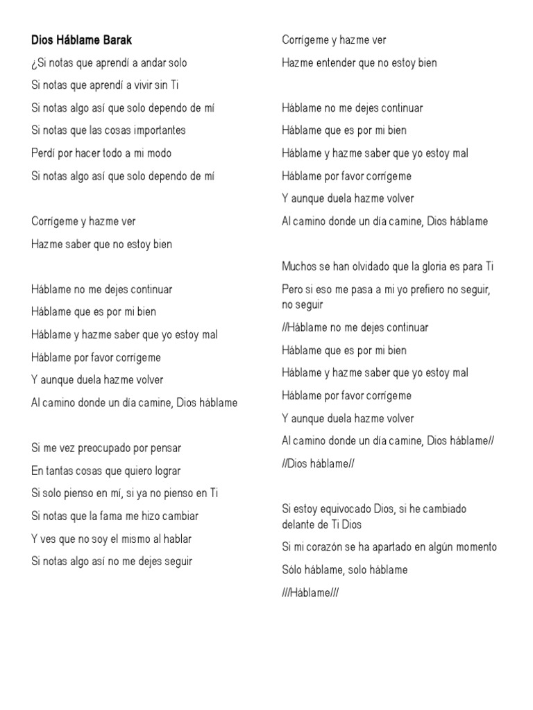 Dios Hablame Barak Dios háblame letra de barak. dios hablame barak