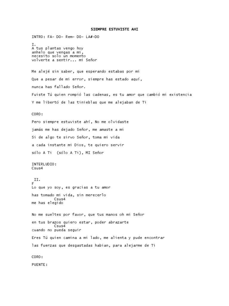 Siempre Estuviste Ahí Letra y Acordes PDF Poesía