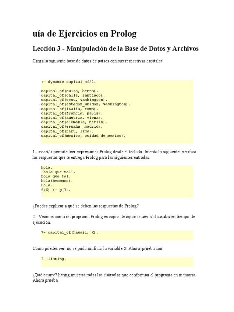 Guía de Ejercicios en Prolog | PDF | Ingeniería de software | SQL
