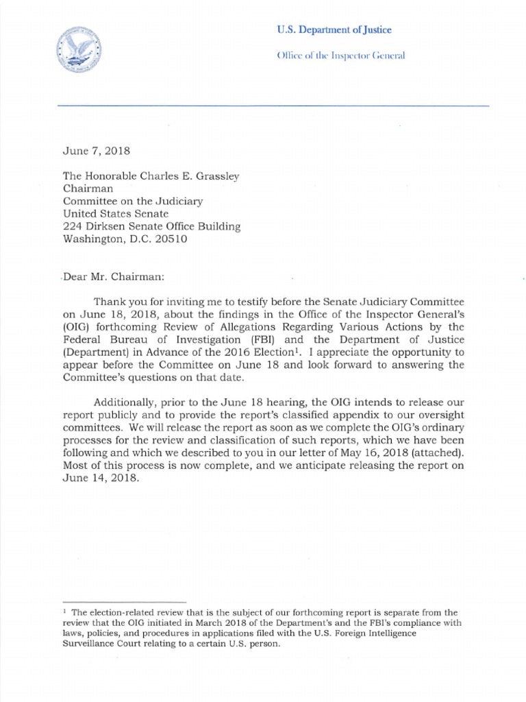 Office of Inspector General - Doj, FBI Pre-Election Report 2018-07-18 | PDF