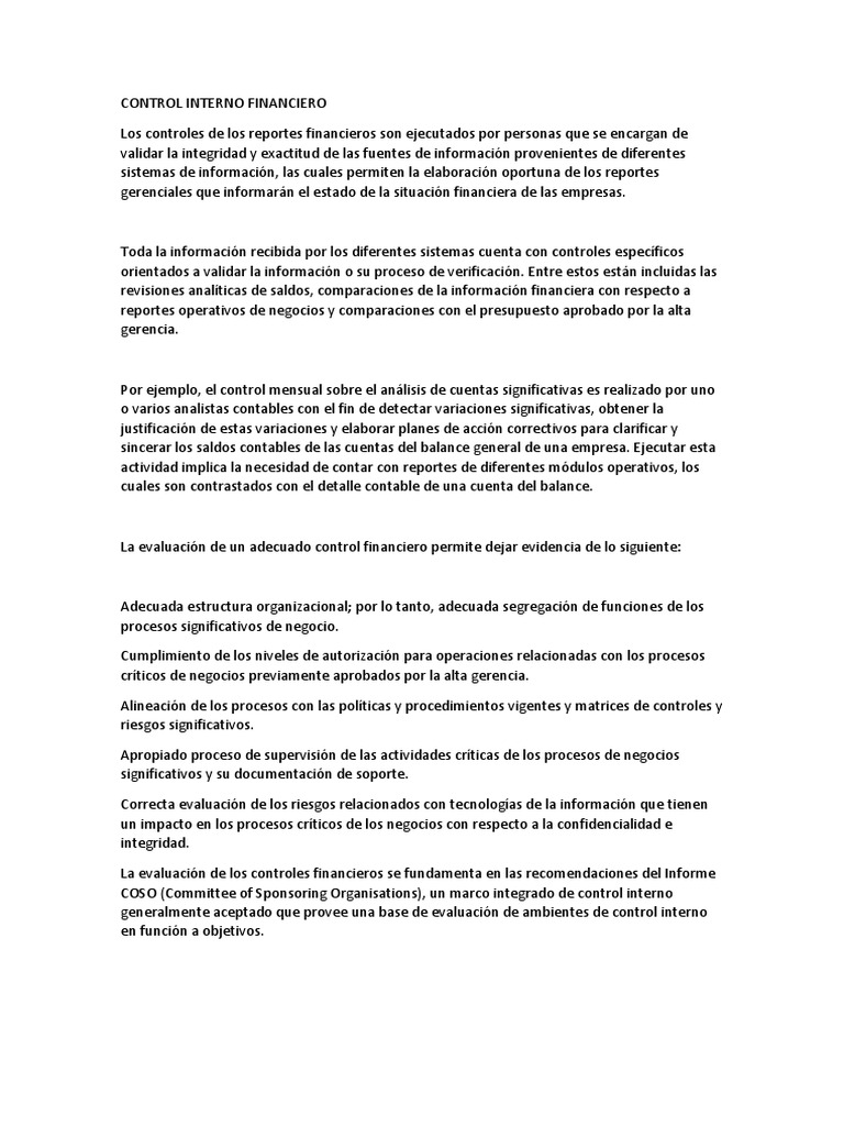 Control Interno Financiero | PDF | Contabilidad | Información