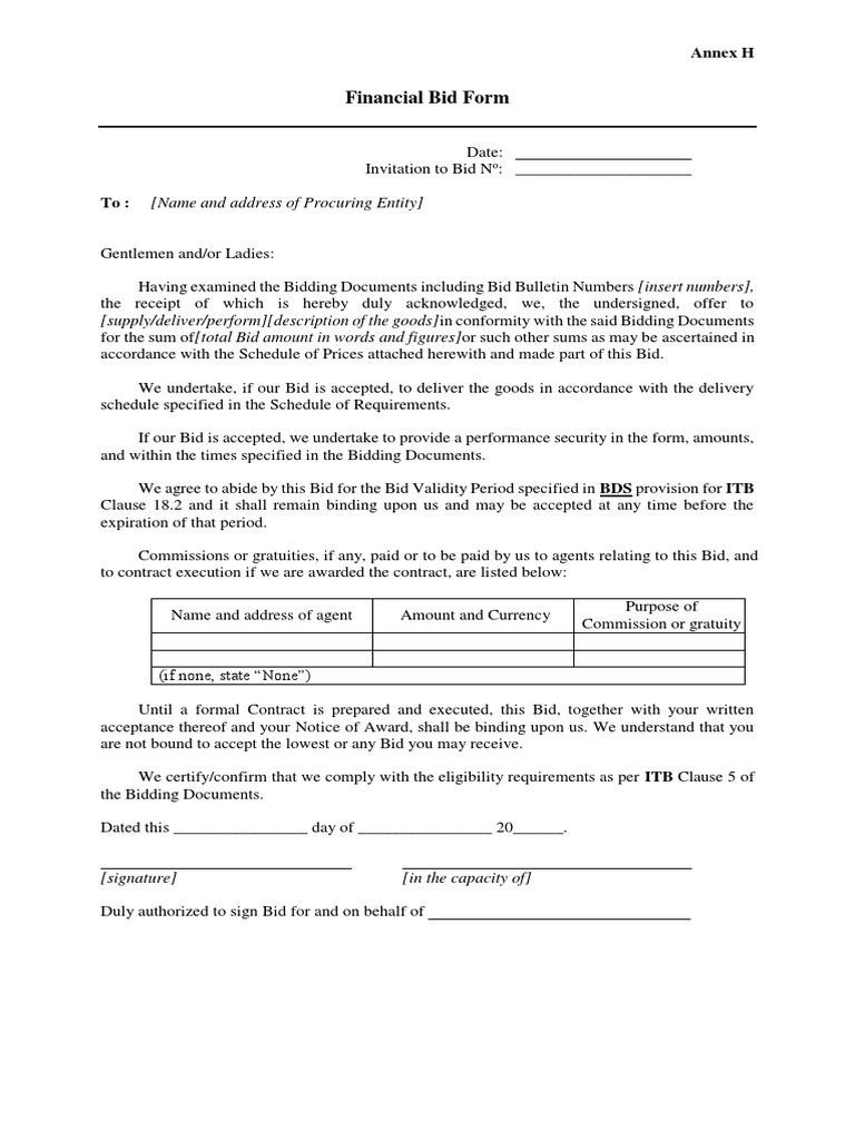 Financial Bid Form Template | PDF | Business