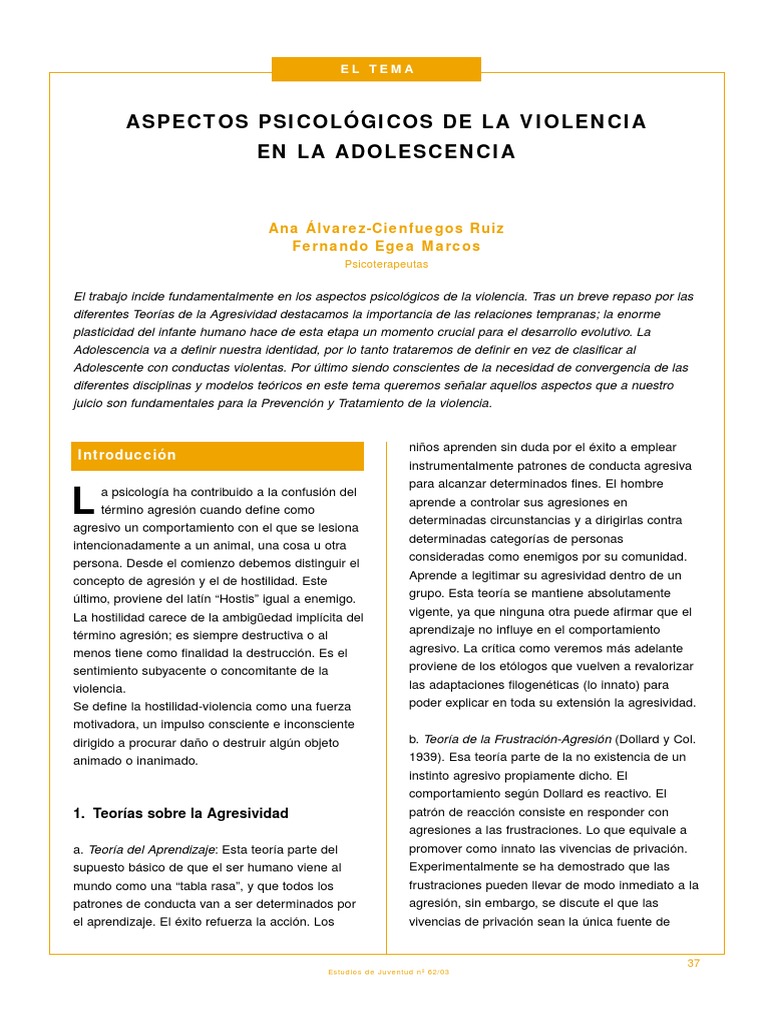 Psicología de la Violencia en Adolescentes | PDF