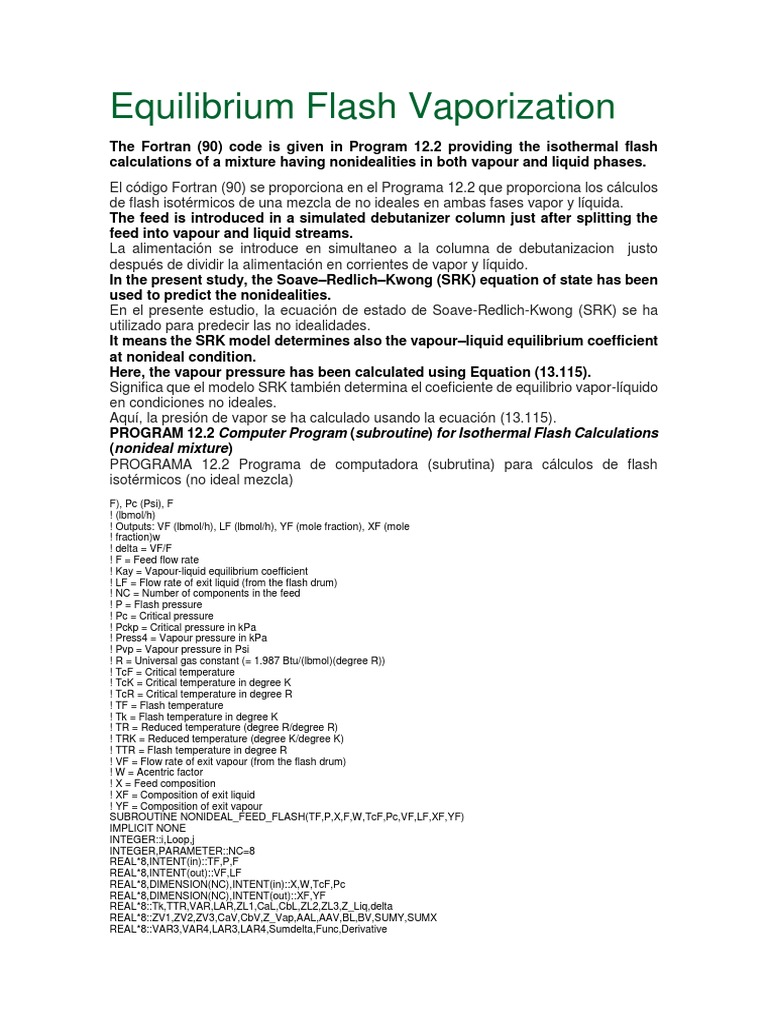 Equilibrium Flash Vaporization PDF Enthalpy Materials Science