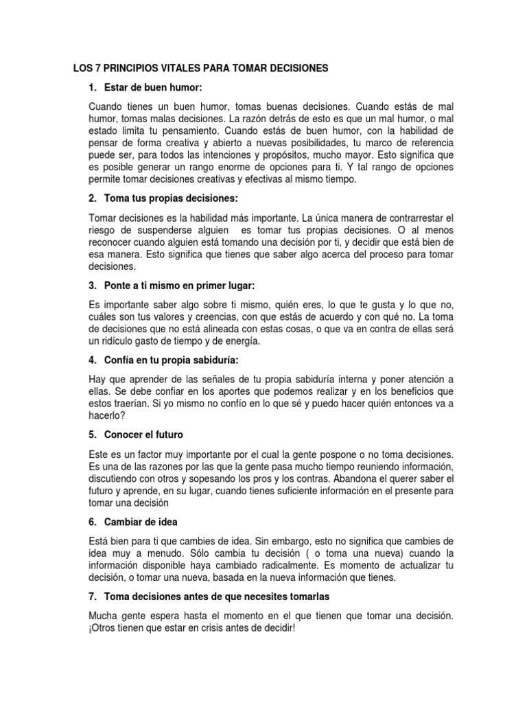 Principios Vitales para Decisiones Efectivas | PDF | Toma de decisiones ...