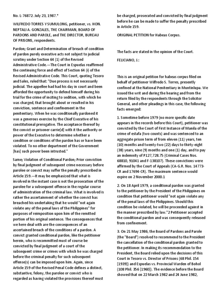 Conditional Pardon Violation Case Analysis | PDF | Pardon | Parole