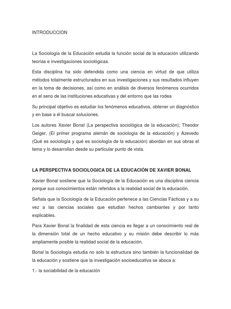 Introducción a la Sociología de la Educación | PDF | Sociología | Science