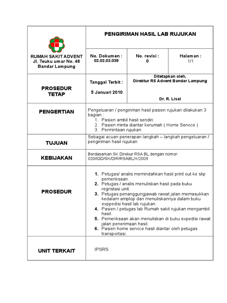 Pengeluaran Pengiriman Hasil Lab Rujukan Pdf