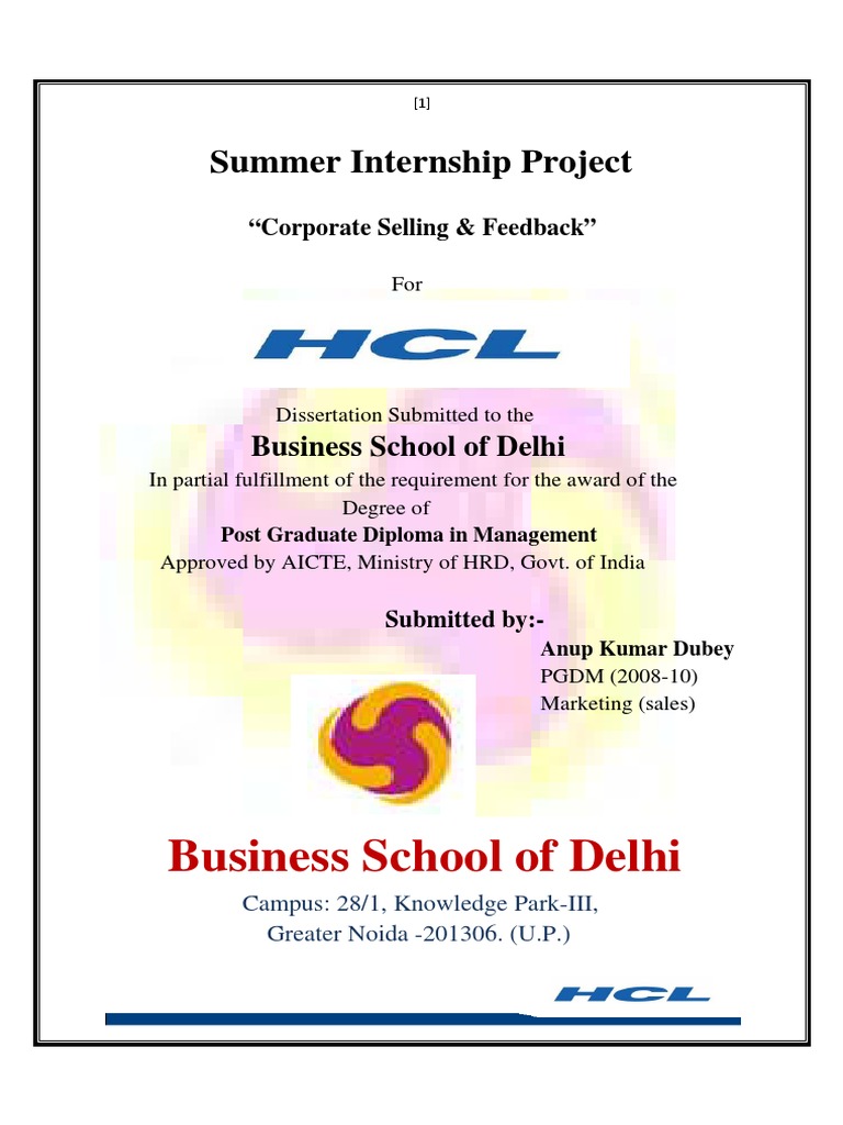 Business School of Delhi Summer Internship Project PDF