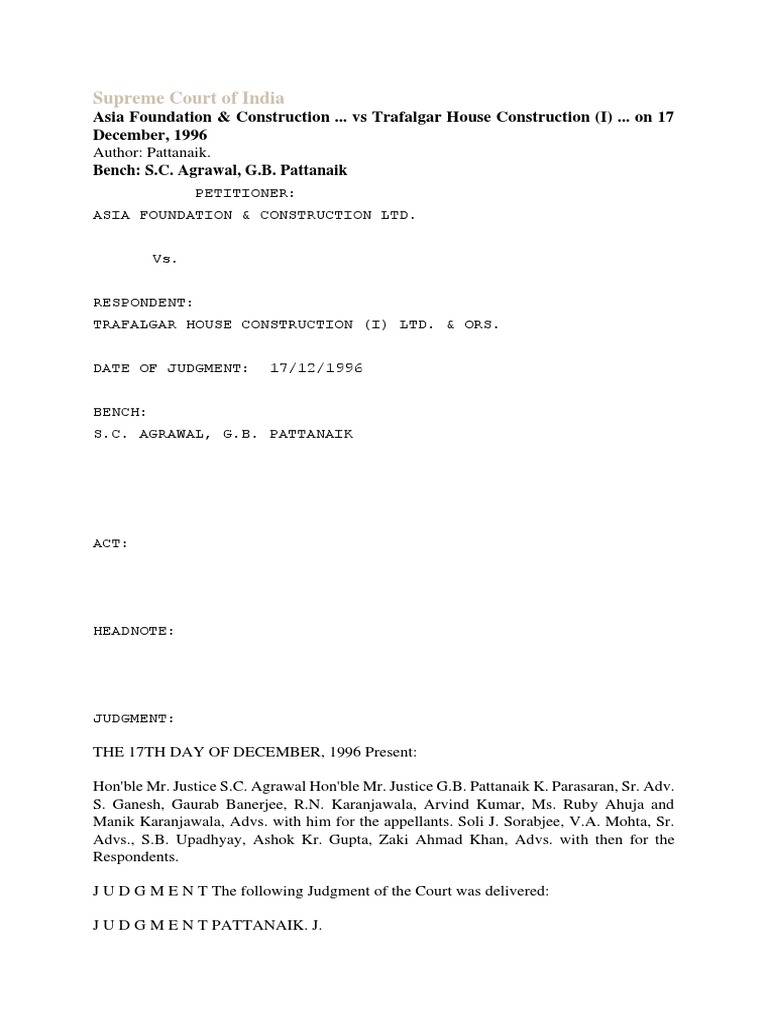 Asia Foundation & Construction Vs Trafalgar House Construction