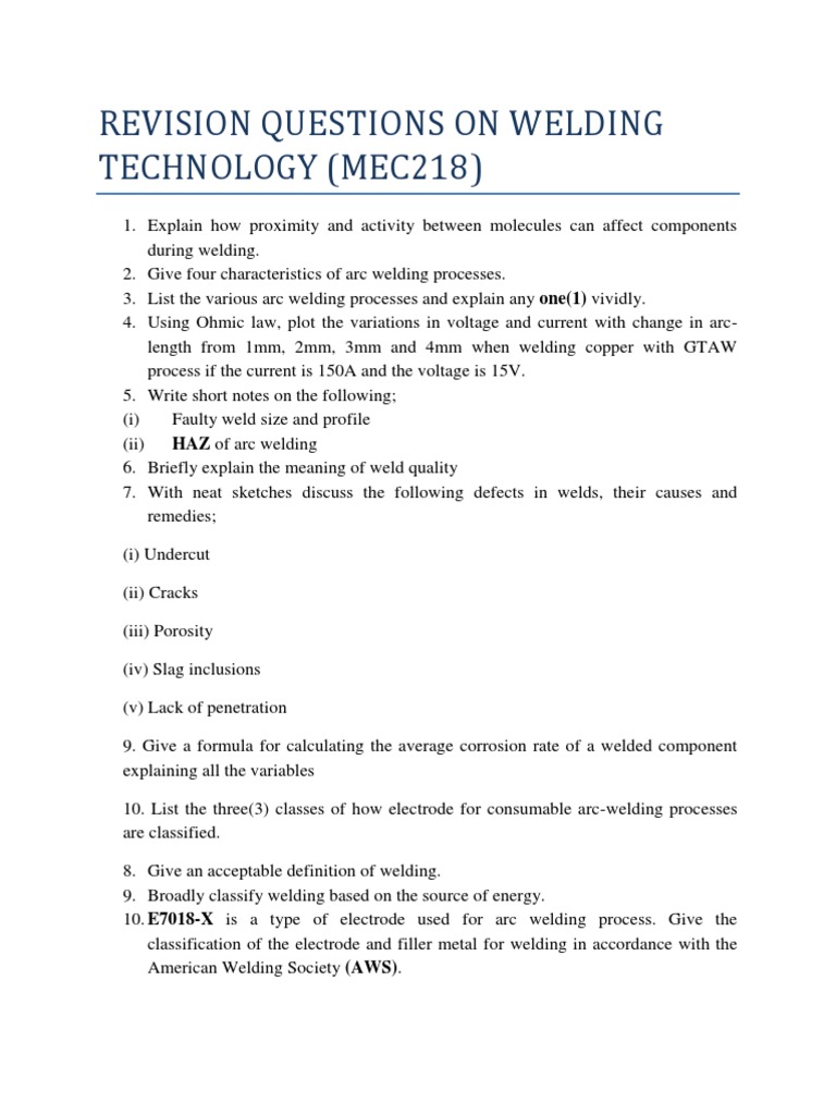 Welding Tech Study Guide | PDF | Technology & Engineering