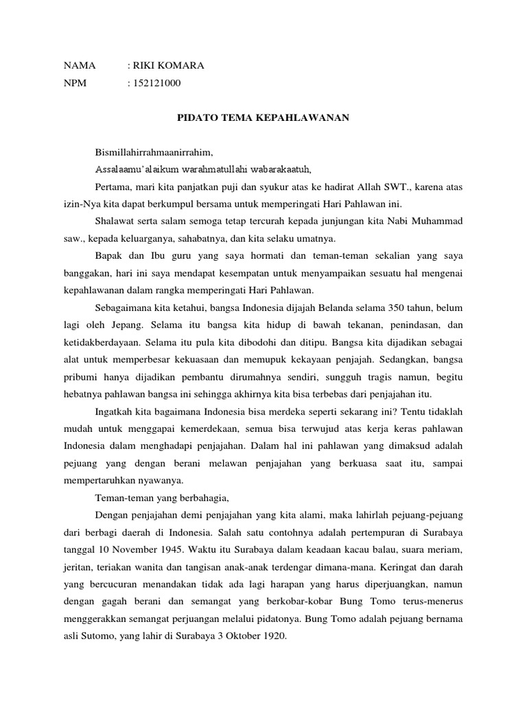 Pidato Tema Kepahlawanan