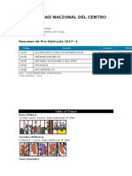 Universidad Nacional Del Centro Del Peru: Resumen de Pre-Matricula 2017 - 1