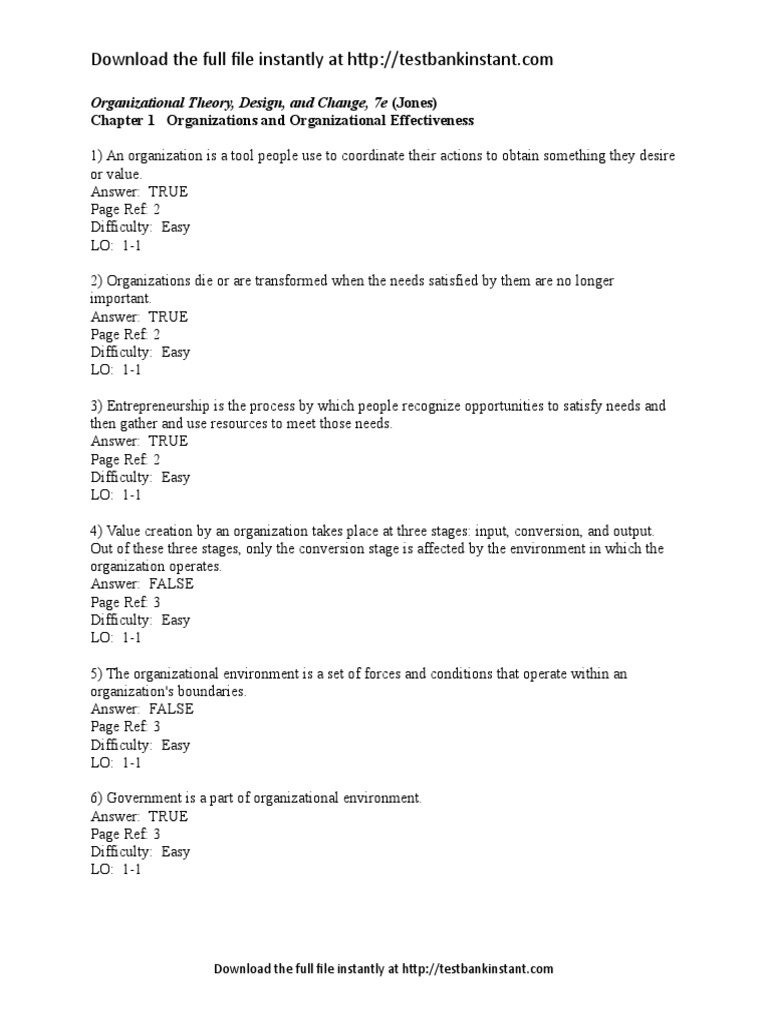 Test Banks - Chapter 1 | PDF | Competitive Advantage | Goal