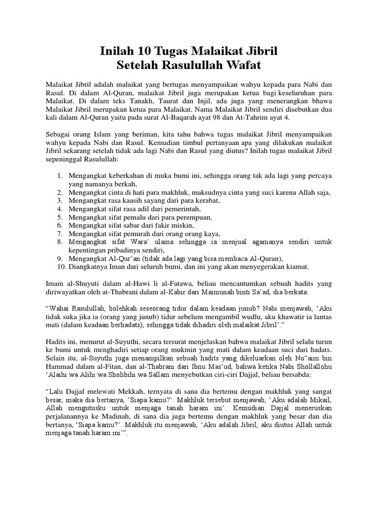 Inilah 10 Tugas Malaikat Jibril