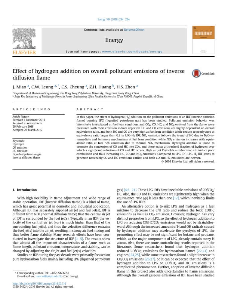 (2016) Effect of Hydrogen Addition On Overall Pollutant Emissions of ...