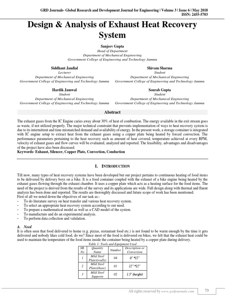 Design & Analysis of Exhaust Heat Recovery System | PDF | Heat Transfer ...