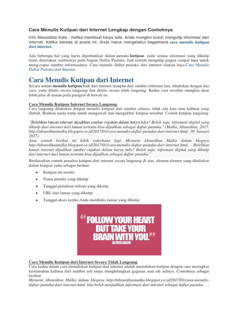 Cara Menulis Kutipan Dari Internet Lengkap Dengan Contohnya