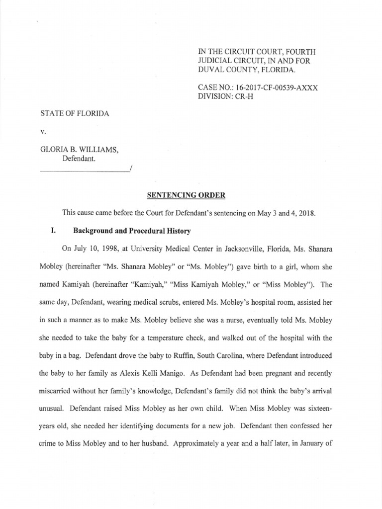 Judge Marianna Aho's Sentencing Order For Gloria Williams | PDF | Plea ...