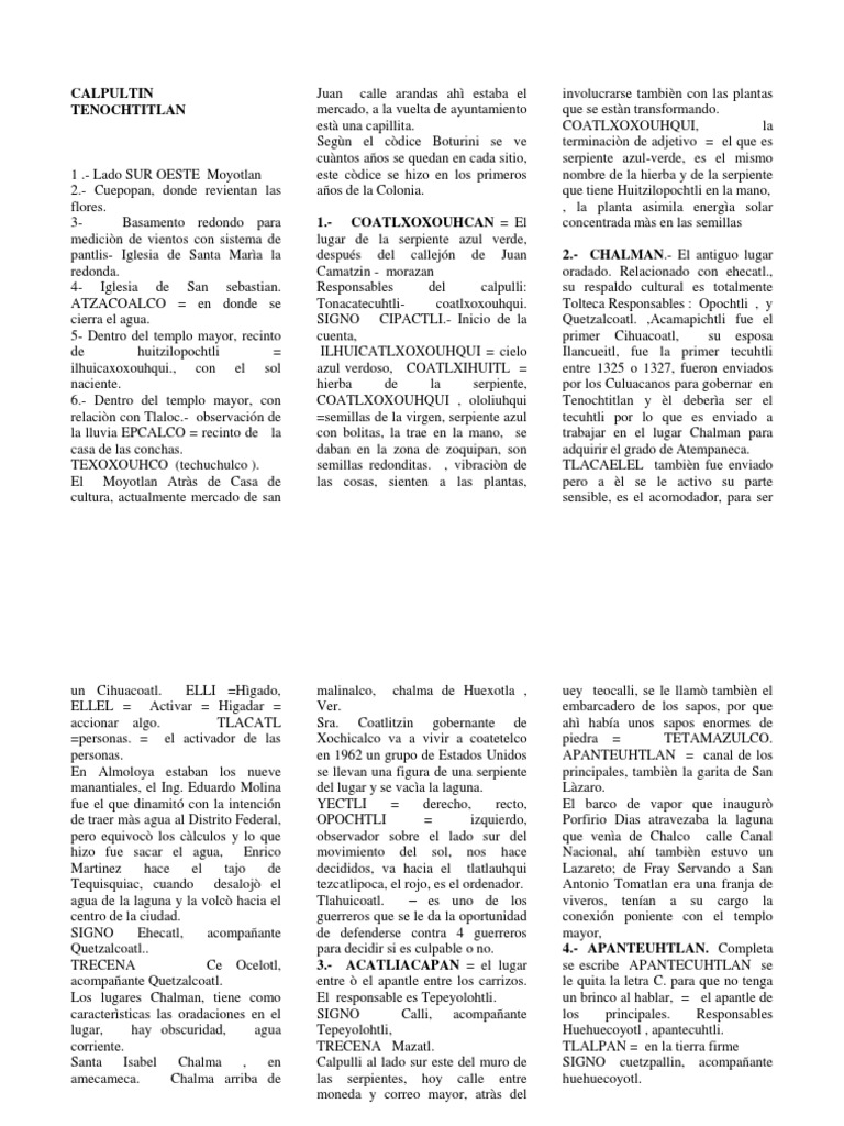Organización de los Calpullis en Tenochtitlan | PDF | azteca | Deidades