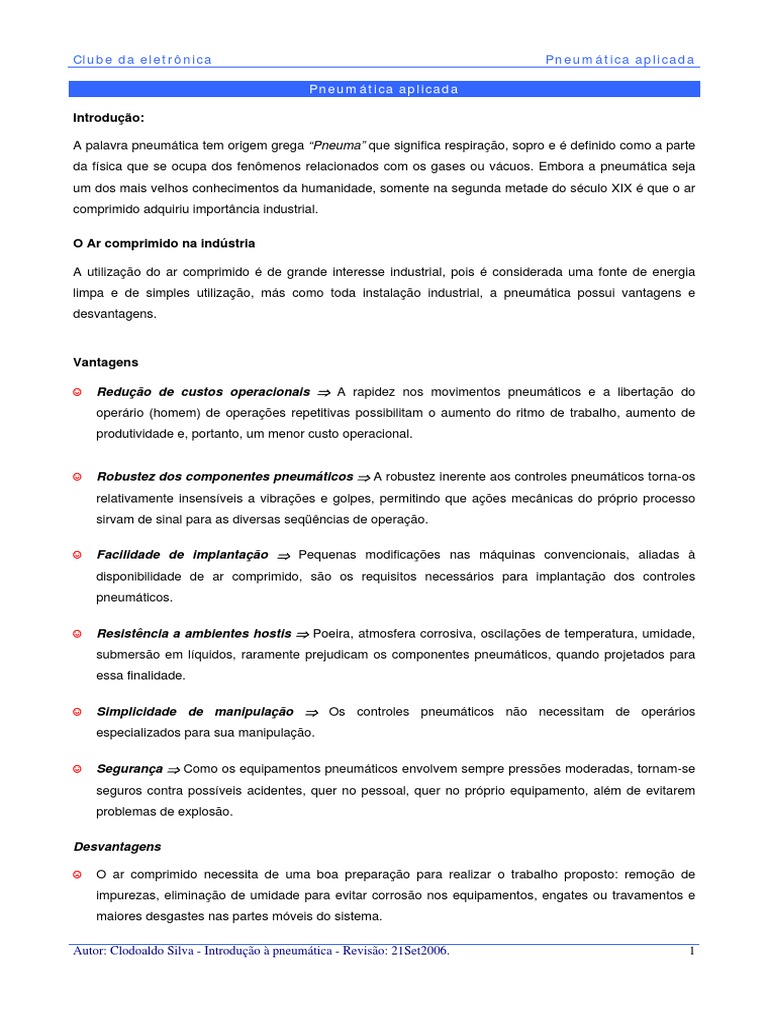 Apoio 002 - Introducao A Pneumatica - Clube Da Eletronica PDF | PDF ...