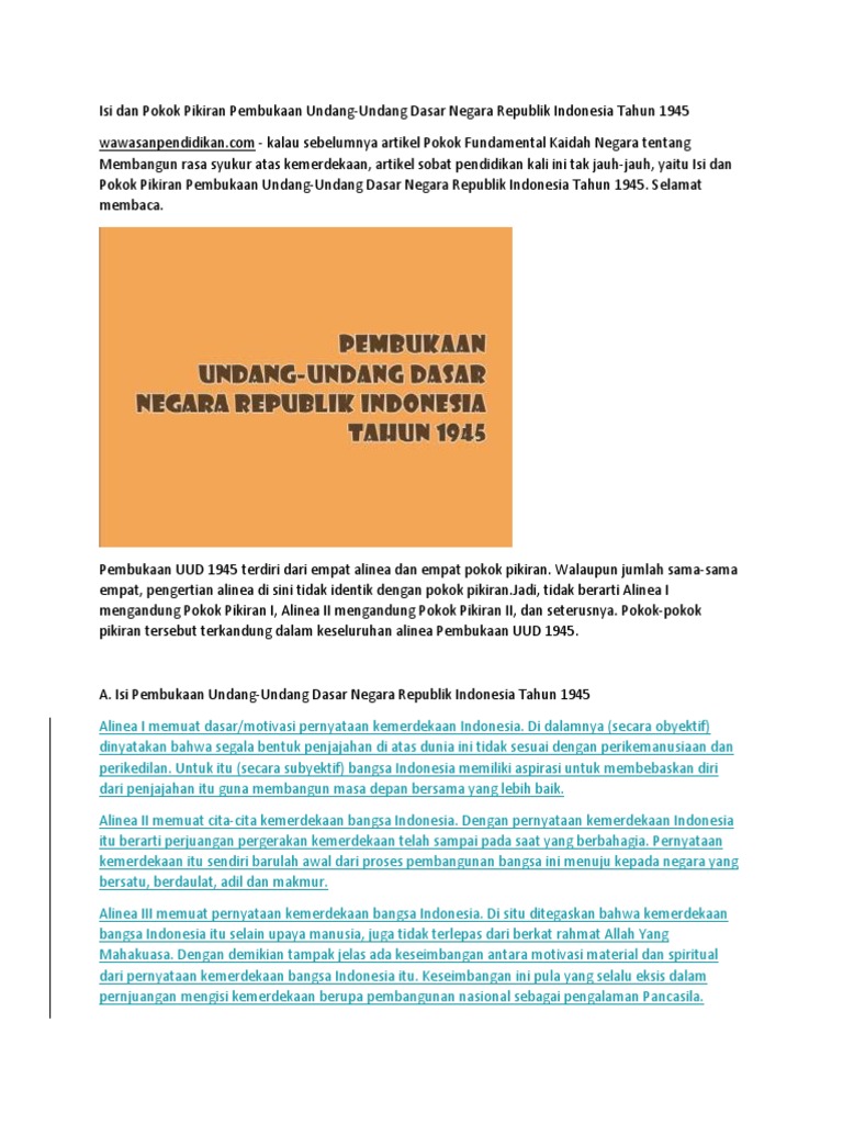 Isi Dan Pokok Pikiran Pembukaan Undang