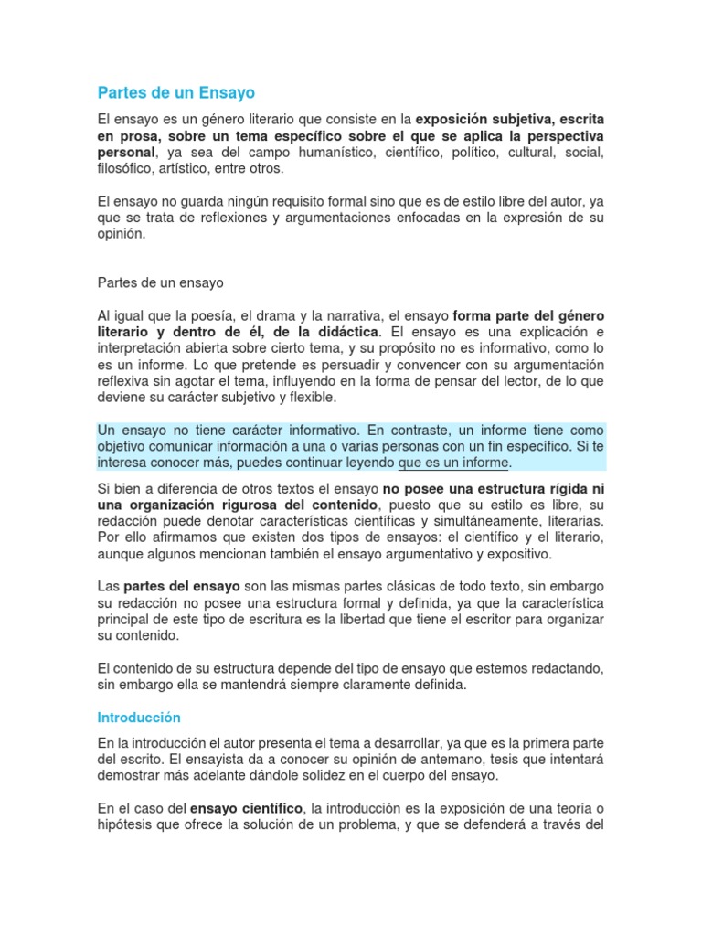 Partes de Un Ensayo | Ensayos | Ciencia cognitiva