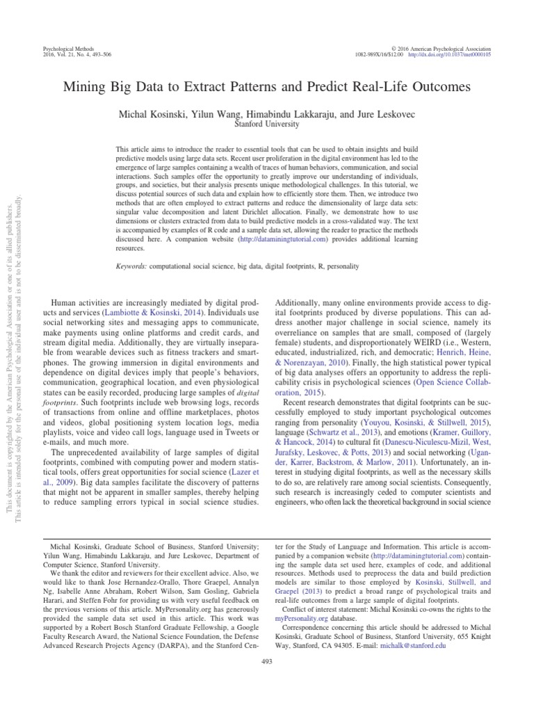 Mining Big Data To Extract Patterns and Predict RealLife PDF