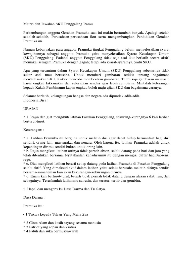 Materi Dan Jawaban SKU Penggalang Ramu PDF
