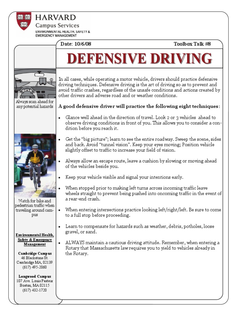 Toolbox Talks Defensive Driving English PDF Traffic Land Transport