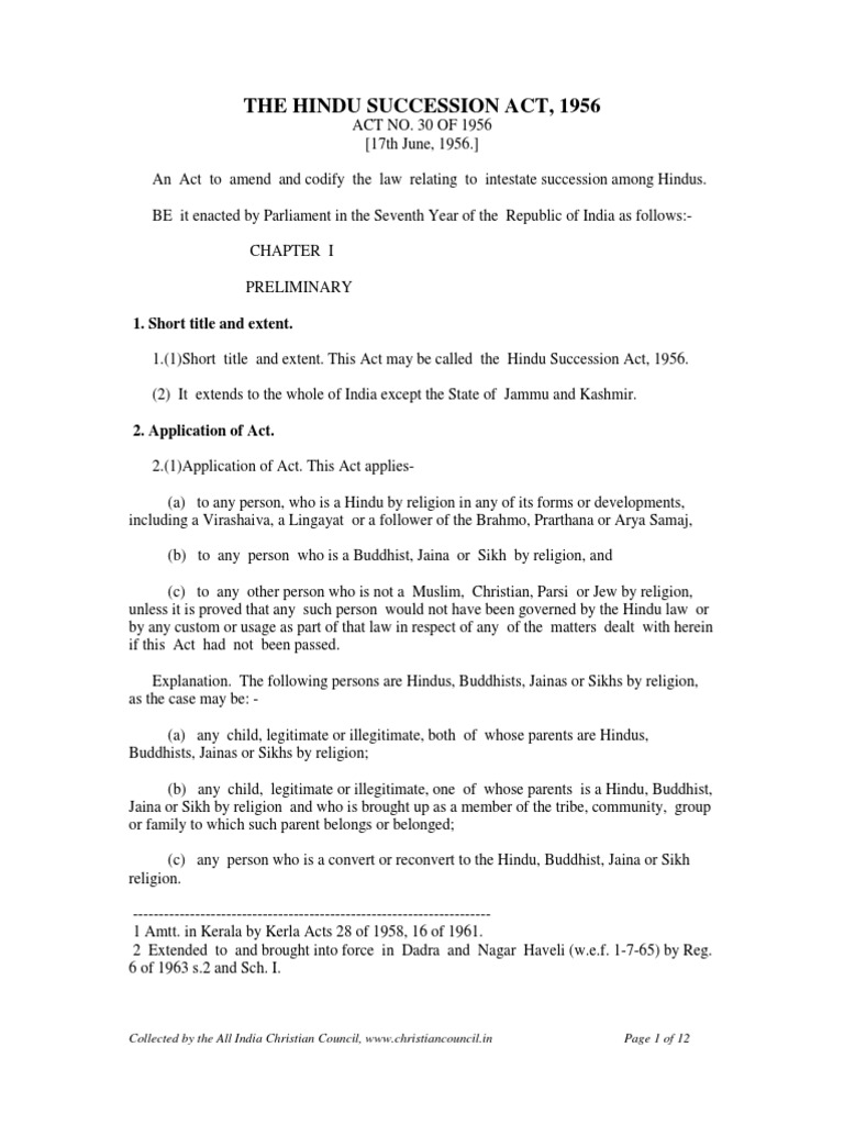 Hindu Succession Act 1956 PDF Intestacy Inheritance